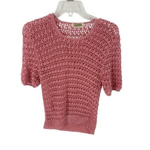 Anna Belle Sweater Vintage Pink Crochet Knit Short Sleeve Top Women's Size‎ M